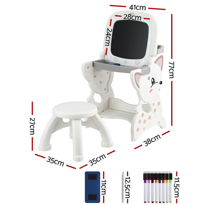Kids Table And Chair Set 2 In 1 Easel Desk Stool W/ Lcd Writing Tablet
