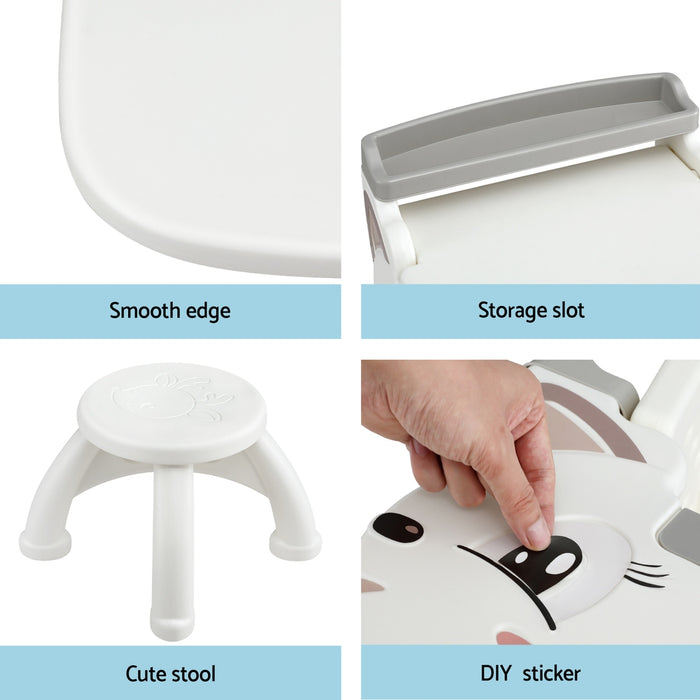 Kids Table And Chair Set 2 In 1 Easel Desk Stool W/ Lcd Writing Tablet