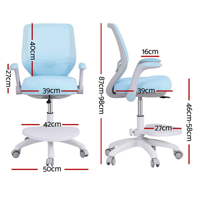Kids Ergonomic Study Chair Adjustable W/ Wheels Footrest Blue