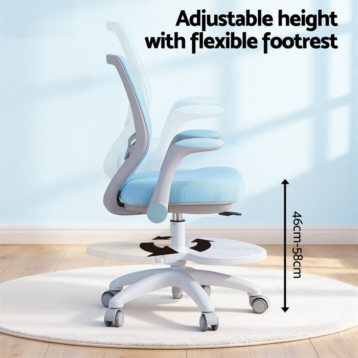 Kids Ergonomic Study Chair Adjustable W/ Wheels Footrest Blue