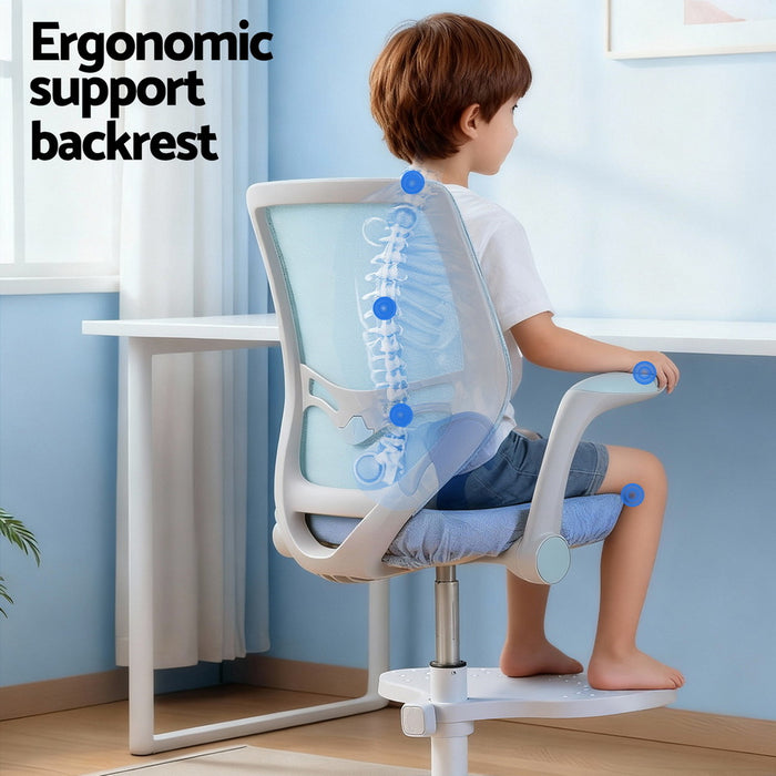 Kids Ergonomic Study Chair Adjustable W/ Wheels Footrest Blue