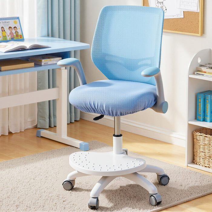 Kids Ergonomic Study Chair Adjustable W/ Wheels Footrest Blue