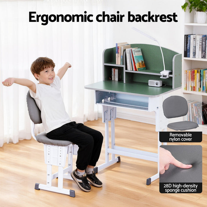 Kids Study Desk Chair Set Adjustable Ergonomic Table Led Lamp Green