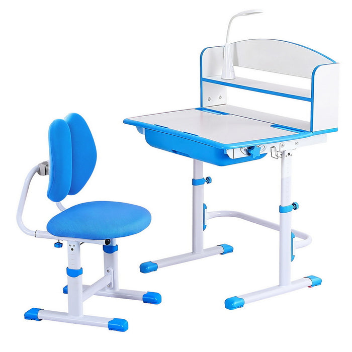 Kids Study Desk Chair Set Adjustable Ergonomic Table Led Lamp Blue