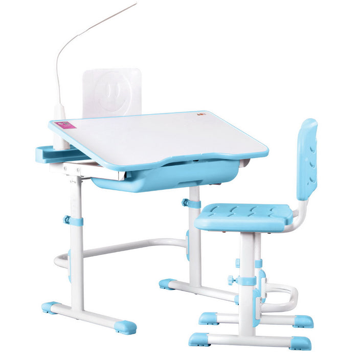 Kids Table And Chair Set Adjustable Study Desk W/ Led Lamp Reading Blue