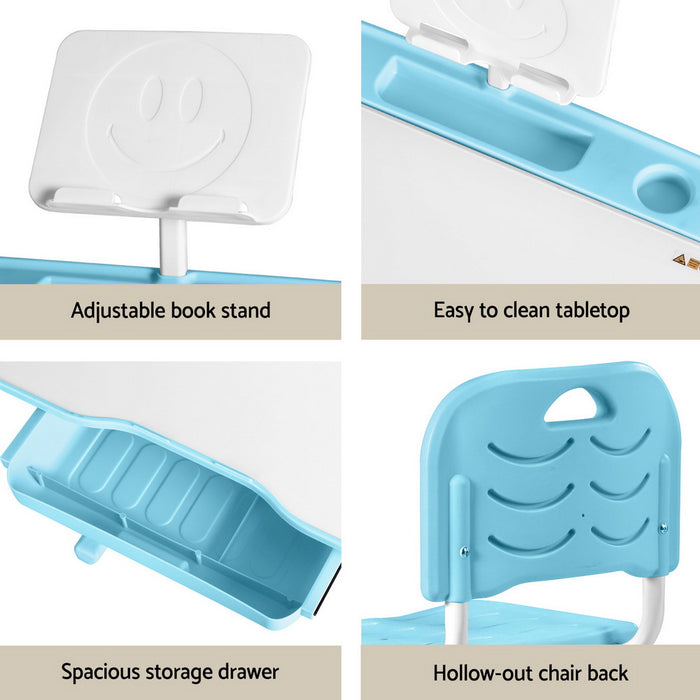 Kids Table And Chair Set Adjustable Study Desk W/ Led Lamp Reading Blue