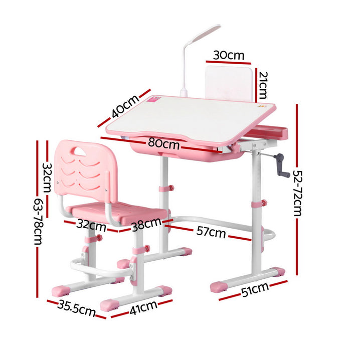 Kids Table And Chair Set Adjustable Study Desk W/ Led Lamp Reading Pink