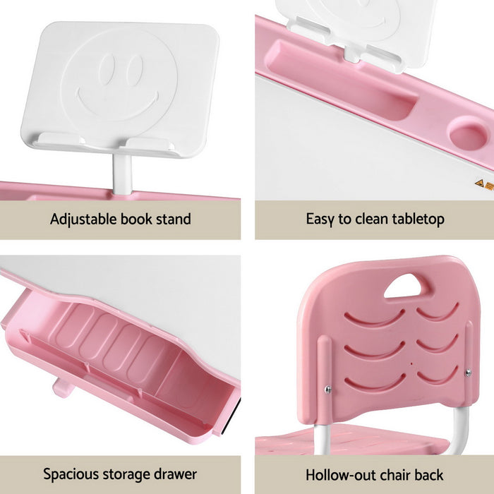Kids Table And Chair Set Adjustable Study Desk W/ Led Lamp Reading Pink