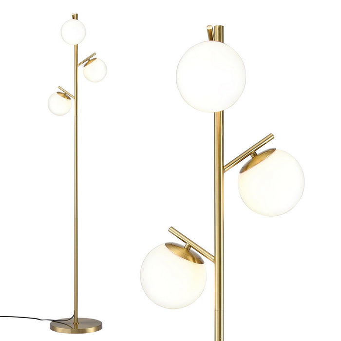 3-Light Tree Floor Lamp 165Cm Tall Standing Light With Sphere Glass Shades For Modern Homes