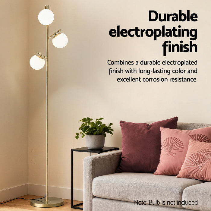 3-Light Tree Floor Lamp 165Cm Tall Standing Light With Sphere Glass Shades For Modern Homes