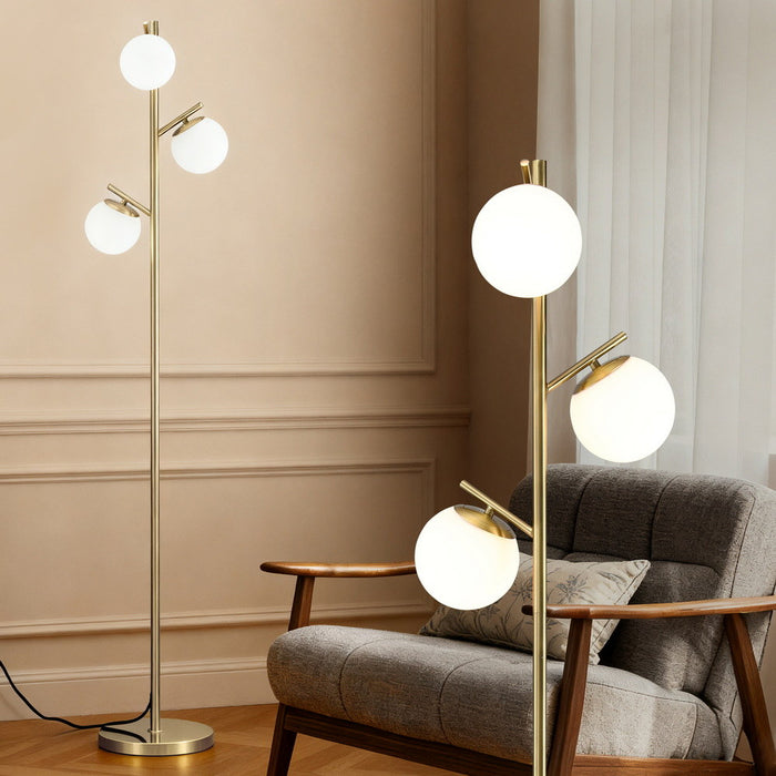 3-Light Tree Floor Lamp 165Cm Tall Standing Light With Sphere Glass Shades For Modern Homes