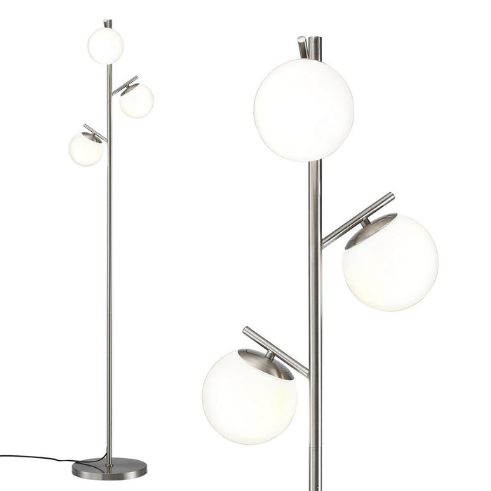 3-Light Tree Floor Lamp 165Cm Tall Standing Light With Sphere Glass Shades For Modern Homes