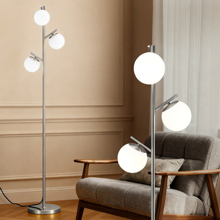 3-Light Tree Floor Lamp 165Cm Tall Standing Light With Sphere Glass Shades For Modern Homes