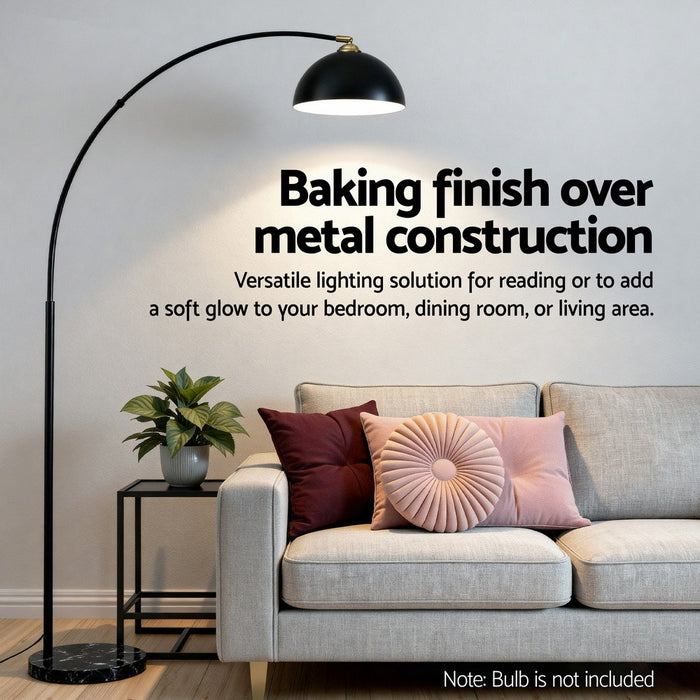Modern Arched Floor Lamp Black Standing Heavy-Duty Marble Base For Living Room Bedroom