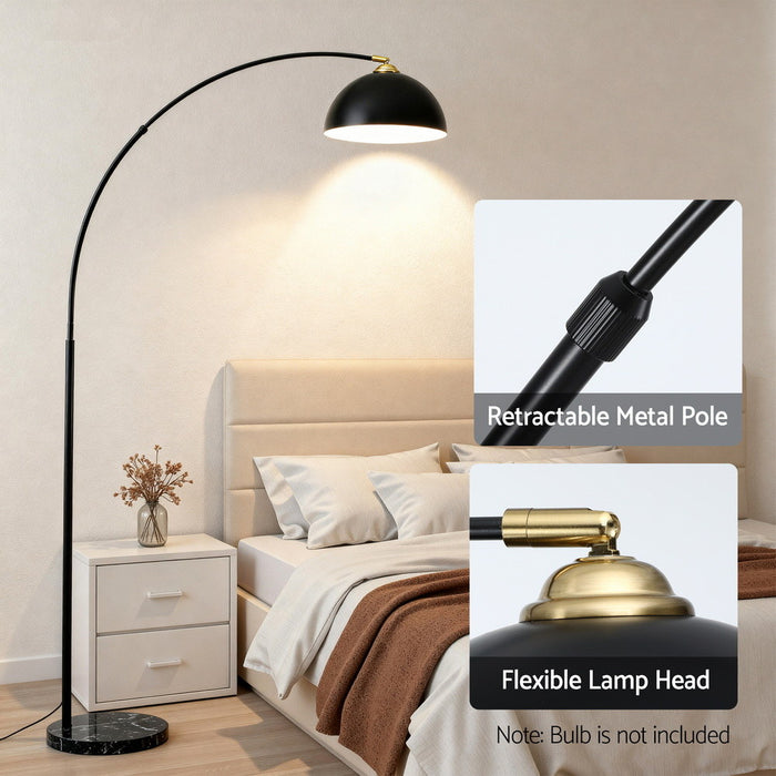Modern Arched Floor Lamp Black Standing Heavy-Duty Marble Base For Living Room Bedroom