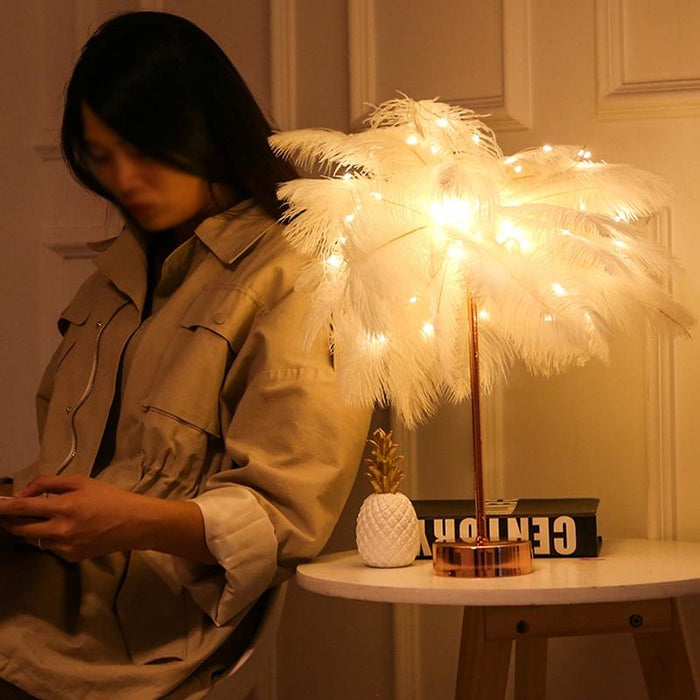 Feather Table Lamp Night Light White