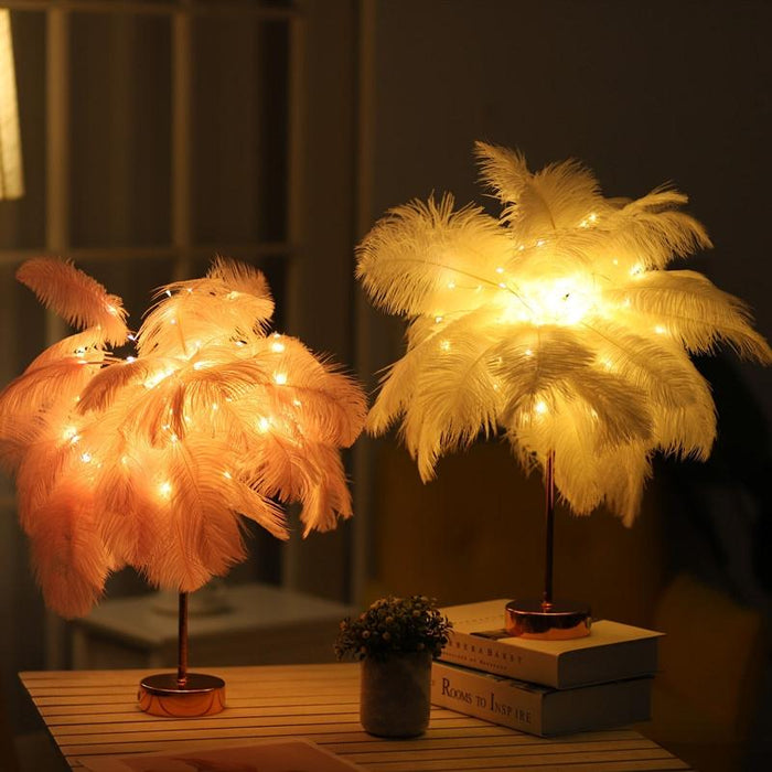 Feather Table Lamp Night Light White