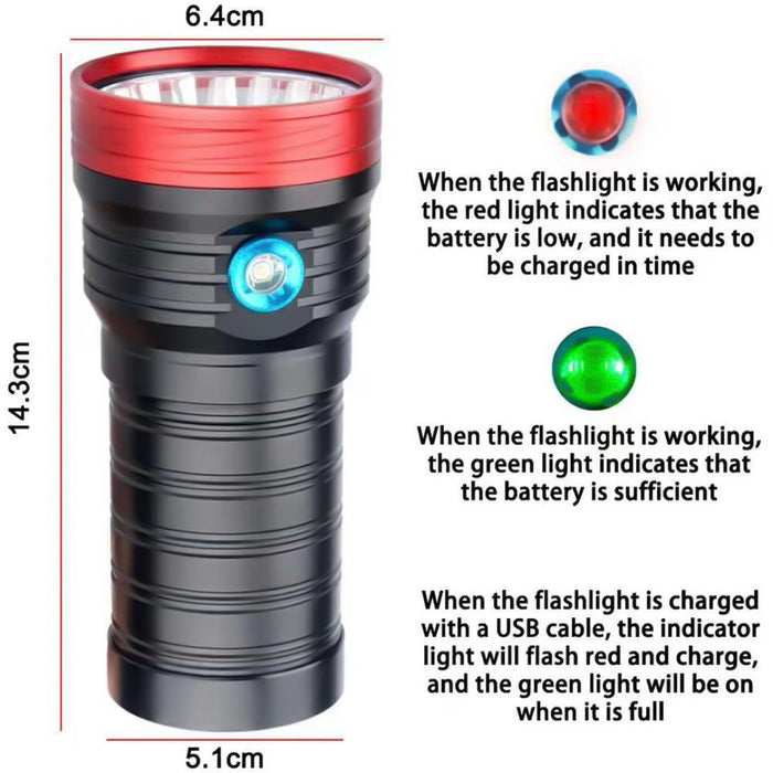 3-Gear Led Flashlight 5400Lm No Battery Red / Black