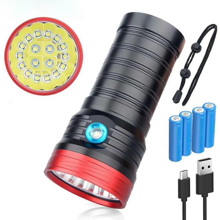 3-Gear Led Flashlight 5400Lm 4X18650 Batteries Red / Black
