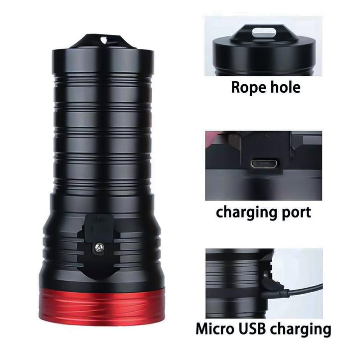3-Gear Led Flashlight 5400Lm 4X18650 Batteries Red / Black