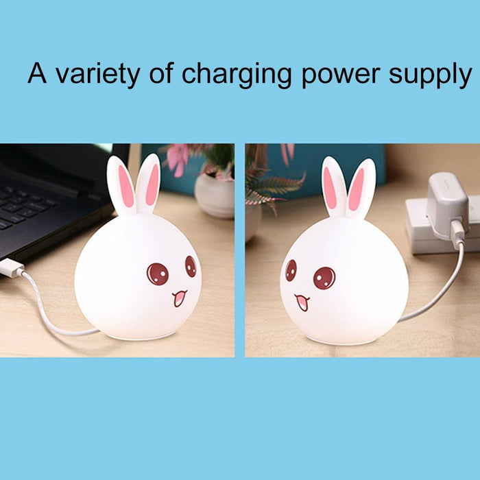 Rabbit Silicone Led Night Light 7-Colour Usb Charging Pink