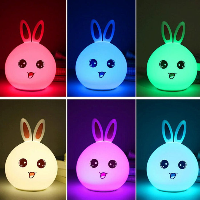 Rabbit Silicone Led Night Light 7-Colour Usb Charging Pink
