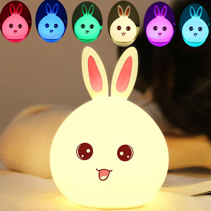 Rabbit Silicone Led Night Light 7-Colour Usb Charging Pink