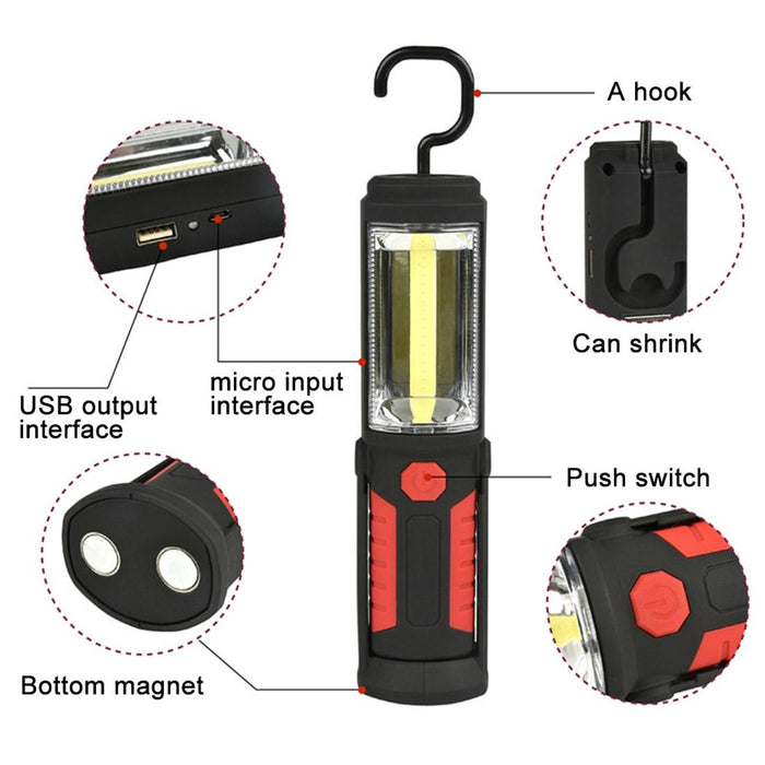 5W Cob + 1W F8 Waterproof Led Work Light 400 Lm Usb Charging Magnetic & Swivel Hook