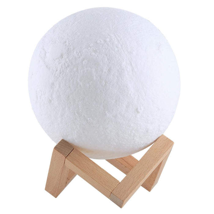 Touch Control 3D Print Moon Lamp 8Cm Usb Charging 7-Colour Led Wooden Base