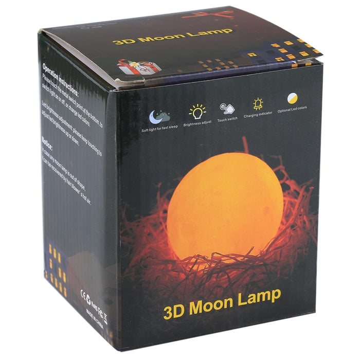Touch Control 3D Print Moon Lamp 8Cm Usb Charging 7-Colour Led Wooden Base