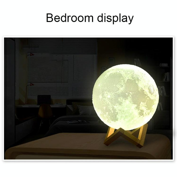 Touch Control 3D Print Moon Lamp 8Cm Usb Charging 7-Colour Led Wooden Base