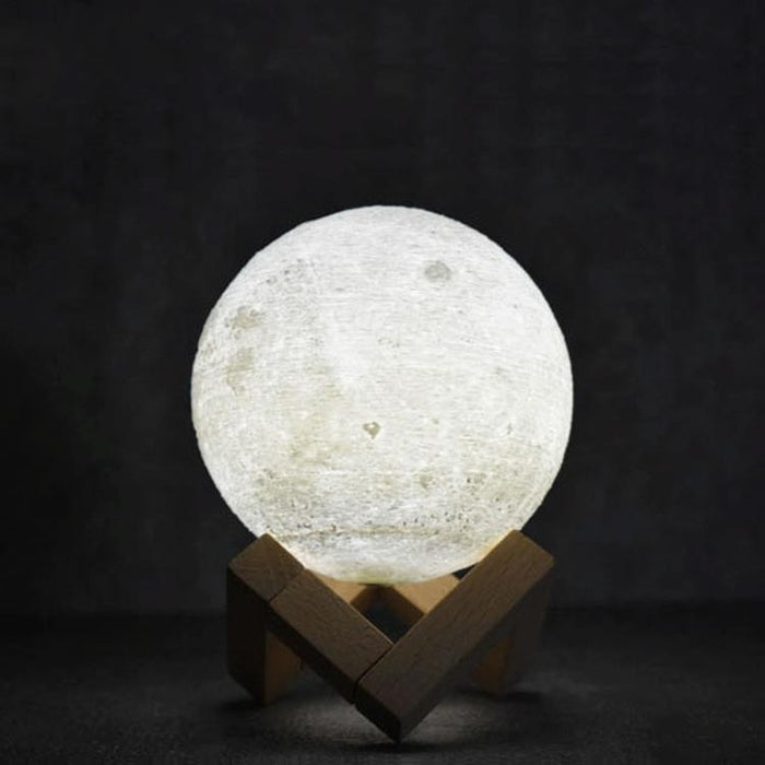 Touch Control 3D Print Moon Lamp 8Cm Usb Charging 7-Colour Led Wooden Base