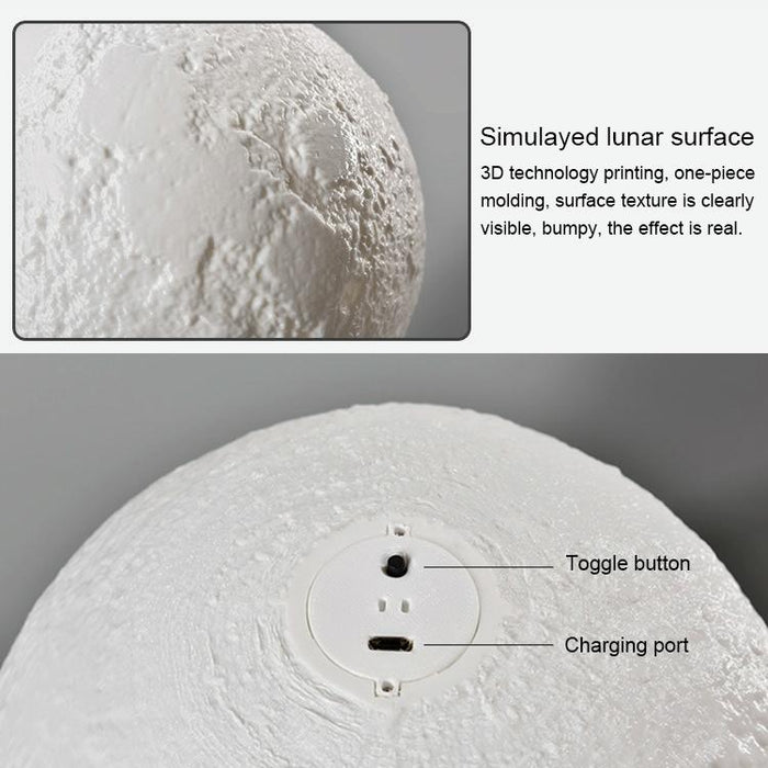 Touch Control 3D Print Moon Lamp 8Cm Usb Charging 7-Colour Led Wooden Base