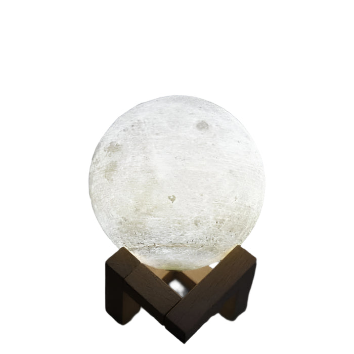 15Cm 3D Print Moon Lamp Touch Control Usb Charging White + Yellow Light Wooden Base