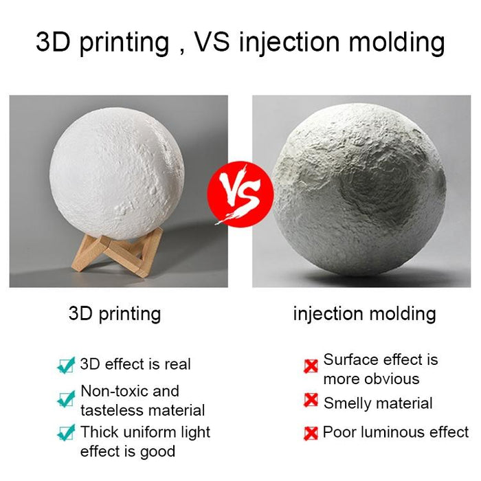 15Cm 3D Print Moon Lamp Touch Control Usb Charging White + Yellow Light Wooden Base