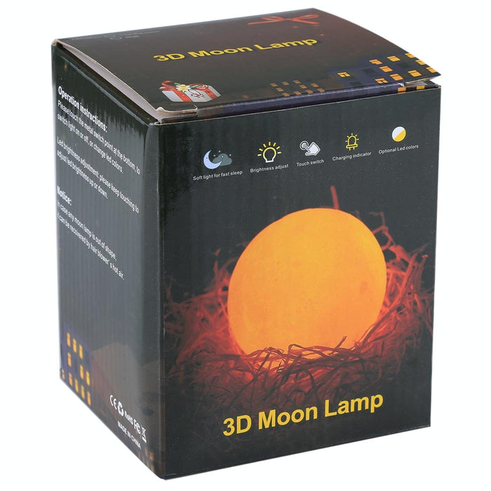 16-Colour 8Cm 3D Moon Lamp With Touch Control & Remote Usb Charging Wooden Base