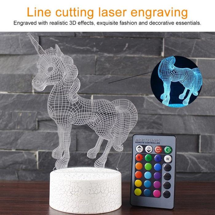 3D Colourful Unicorn Night Light With Remote Control