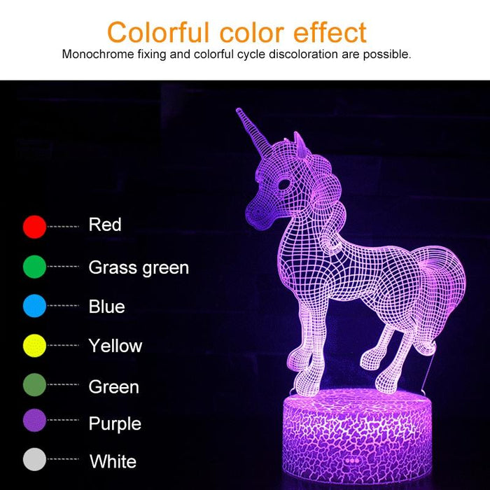 3D Colourful Unicorn Night Light With Remote Control