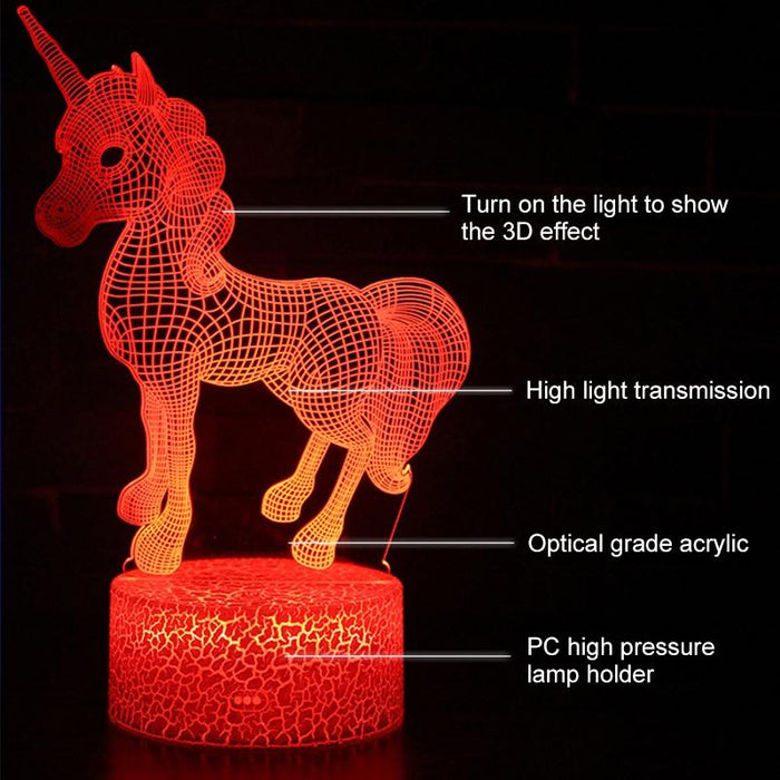 3D Colourful Unicorn Night Light With Remote Control