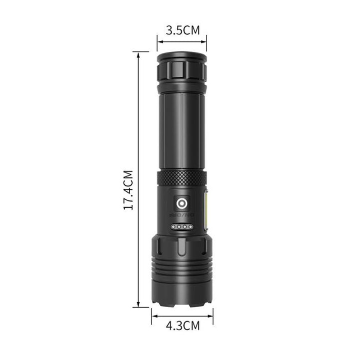 Waterproof P70 + Cob Led Flashlight Usb Charging Power Display Focusing 7-Level Brightness