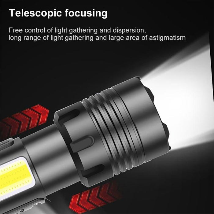 Waterproof P70 + Cob Led Flashlight Usb Charging Power Display Focusing 7-Level Brightness