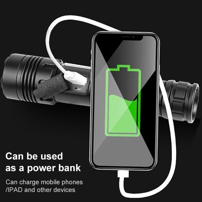 Waterproof P70 + Cob Led Flashlight Usb Charging Power Display Focusing 7-Level Brightness