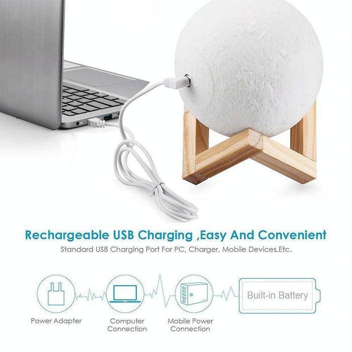 15Cm 3D Print Moon Lamp Touch Control 16-Colour Dimming Usb Charging Remote & Wooden Holder