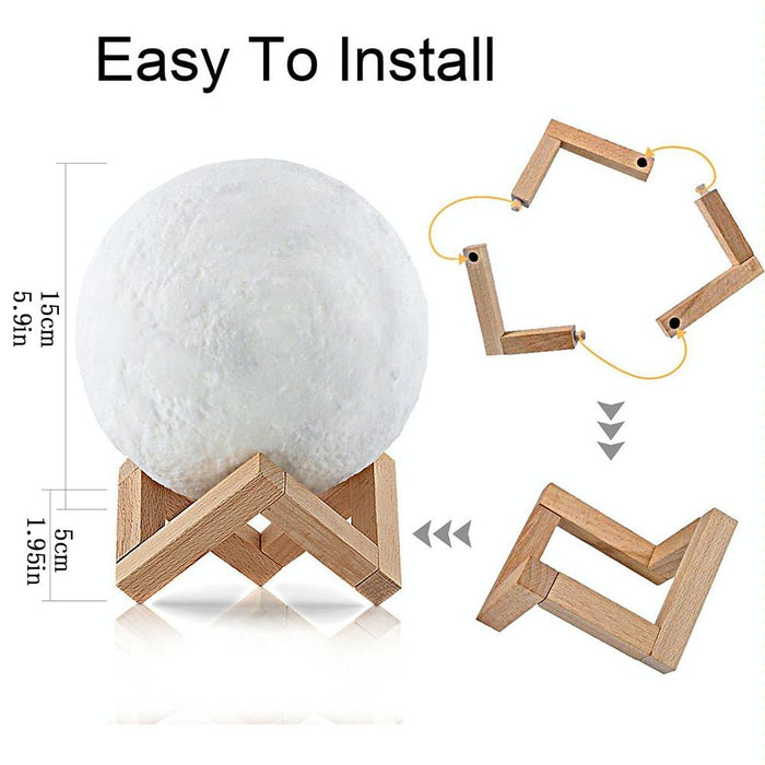 15Cm 3D Print Moon Lamp Touch Control 16-Colour Dimming Usb Charging Remote & Wooden Holder