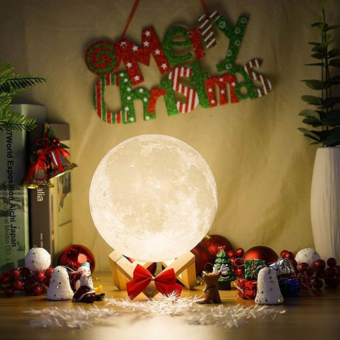 15Cm 3D Print Moon Lamp Touch Control 16-Colour Dimming Usb Charging Remote & Wooden Holder