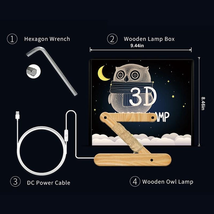 3D Owl Night Light For Kids' Bedroom Warm Light
