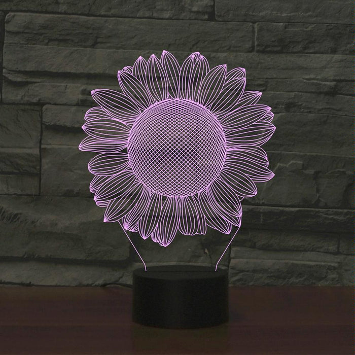 3D Led Night Light Sunflower Black Base Rechargeable Touch Button