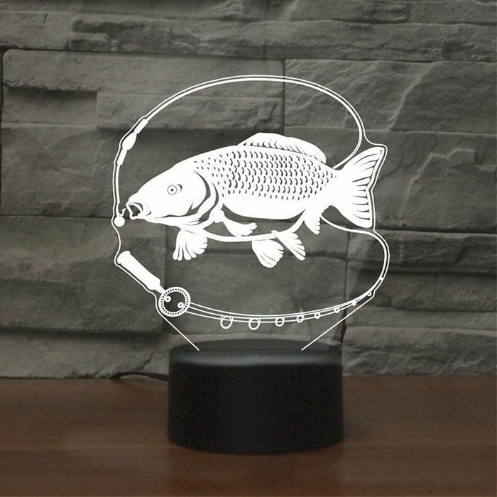 Rechargeable 3D Led Night Light Fishing Design