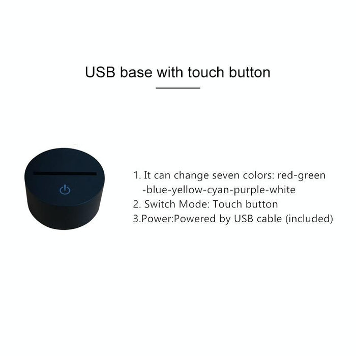 Black Base Ice Skating 3D Led Night Light Usb Touch Button