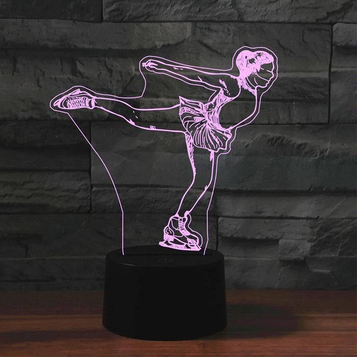 Black Base Ice Skating 3D Led Night Light Usb Touch Button